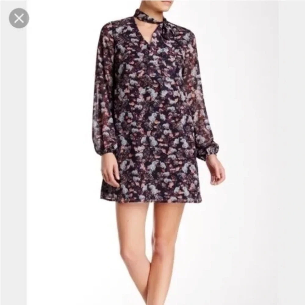 Cece Floral Long Sleeve Neck Tie Dress Size